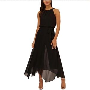 Adrianna Papell Black Asymmetrical Jumpsuit Halter
